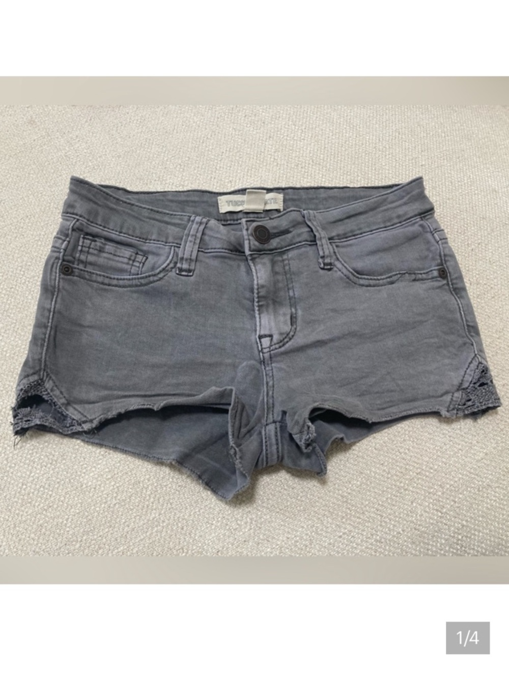 Tucker & Tate Shorts. Grey denim. Distressed. Frayed hems. Size 12 (girls). EUC